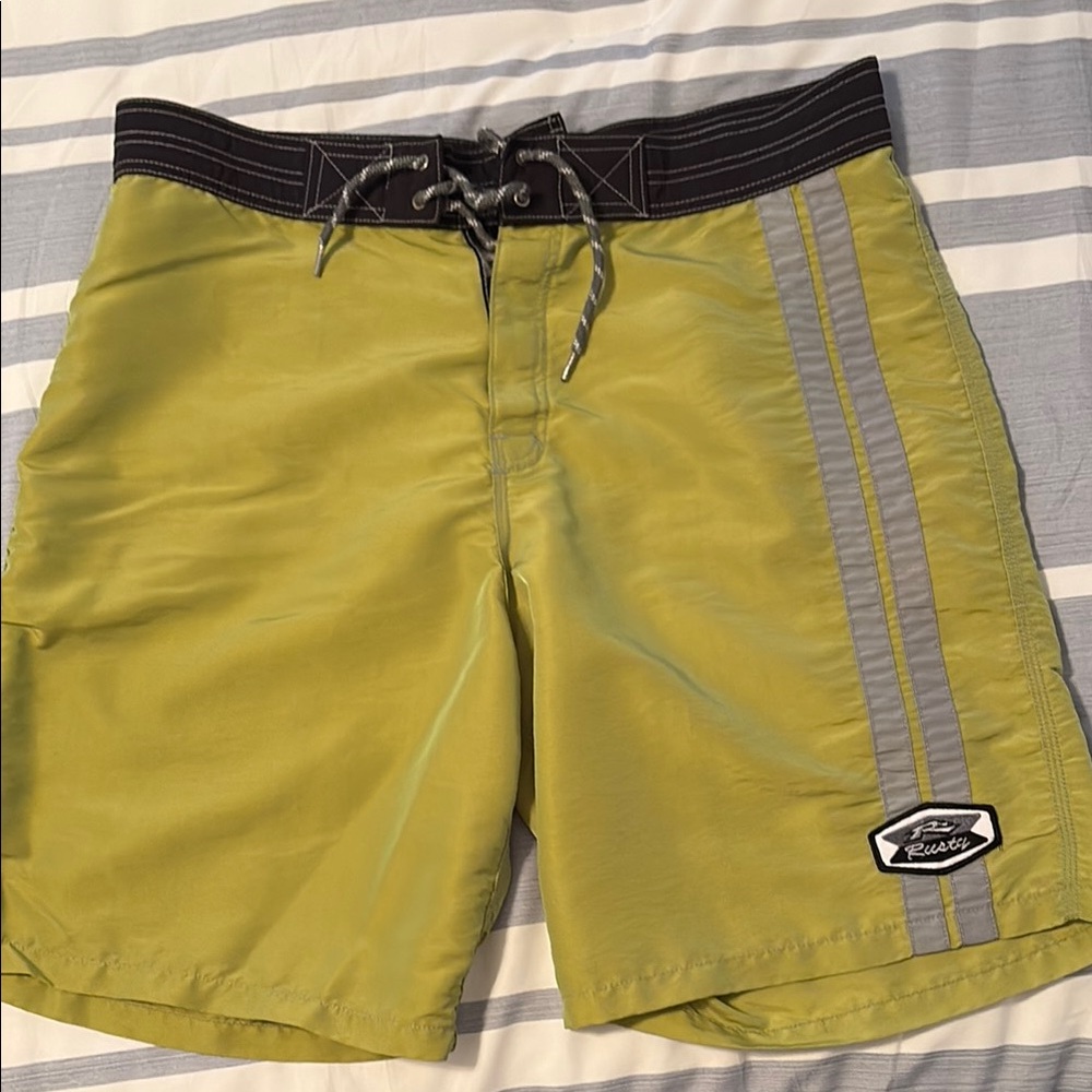 Rusty Green and Black Board Shorts Quick-Dry Swimwear